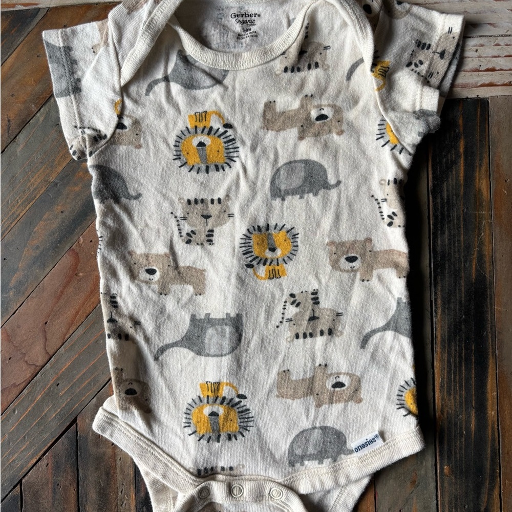 Gerber Safari Animal Print Bodysuit - Cream, Yellow, Gray